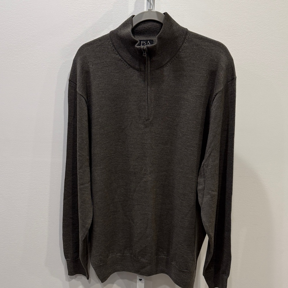 Jos. A. Bank Zip-Up Sweater Men Size XL Green Knit Casual Wool Outfits Luxury
